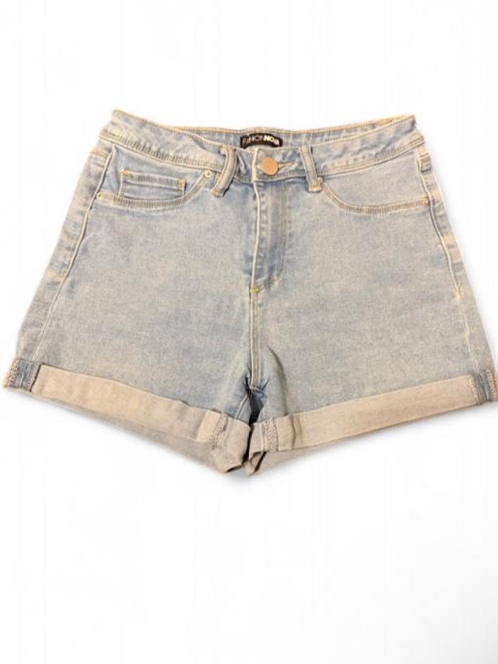 Fashion Nova Jean Shorts Denim High Rise Cuffed Stretch Sz 3 Light Wash